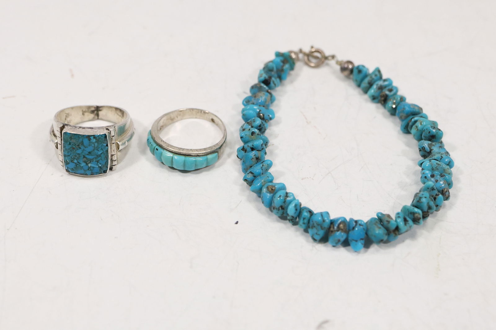 .925 Sterling and Turquoise Bracelet Native American Indian 8 in. x 1/4 in.; Sterling and Turquoise (1 of 16)