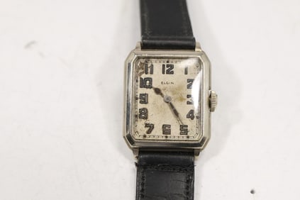 Elgin 14K Gold Filled Wristwatch Working with Leather Band , 1 1/2 in. x 1 1/8 in. Face