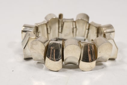 148.3 Grams Sterling Silver TD-117 925 Mexico Large Mid-Century Modern Bracelet
