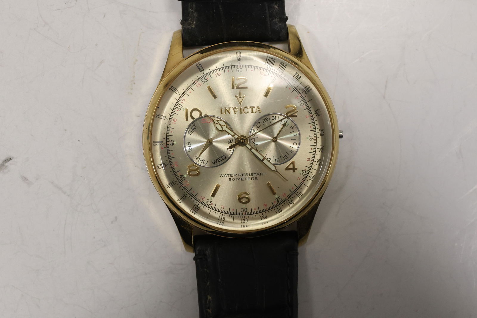 INVICTA 6750 50 Meters Wristwatch with Leather Band , 1 7/8 in. dia. Face: INVICTA 6750 50 Meters Wristwatch with Leather Band , 1 7/8 in. dia. Face