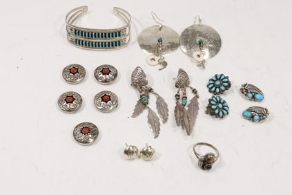 Large Grouping Assorted Native American Indian Sterling Jewelry - Variety - See Pictures