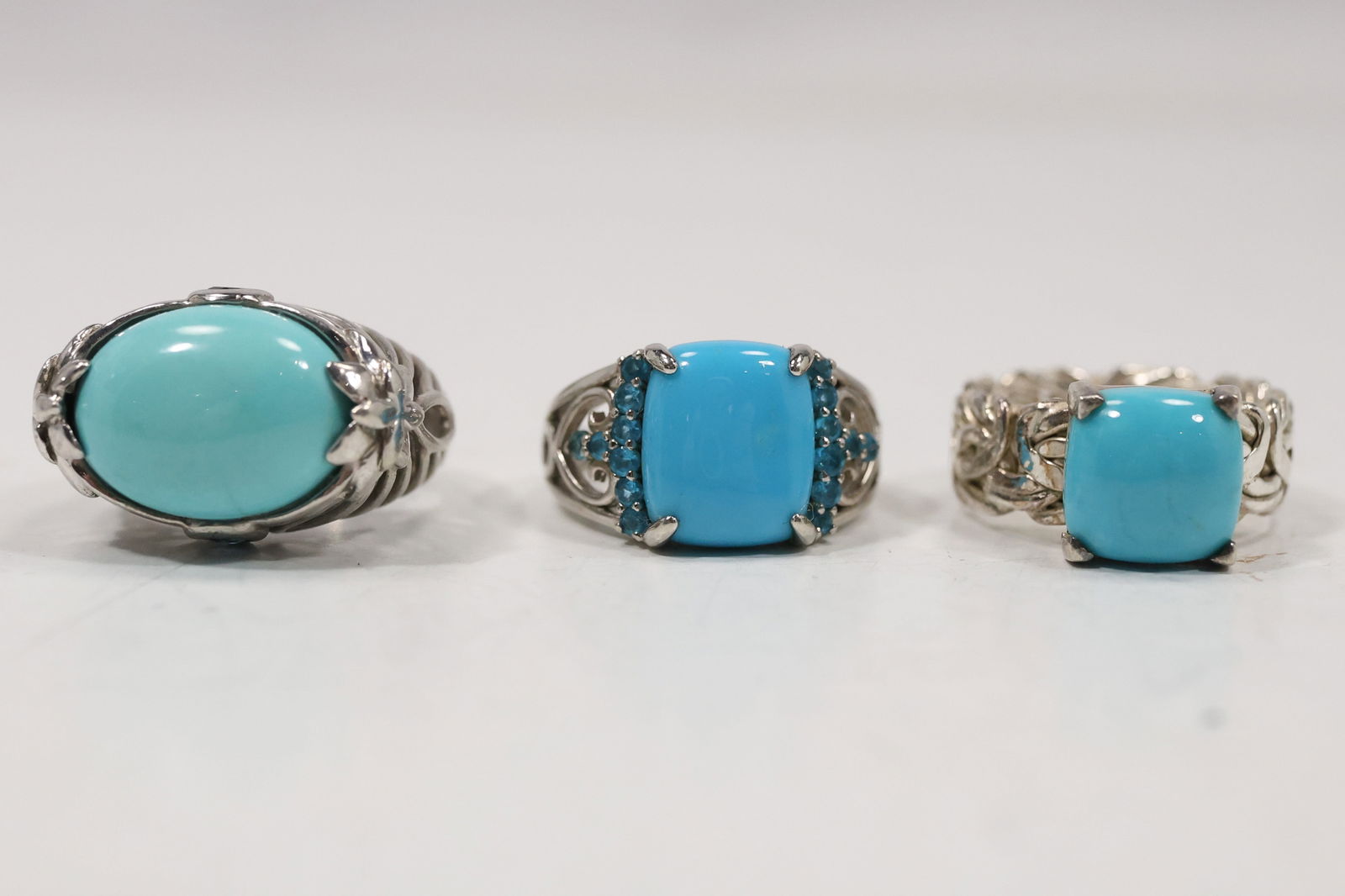 3 Sterling Silver Rings: AK 925 Turkey with Faux Turquoise Stone Ribng Size 6; .925 Faux Turquoise (1 of 20)