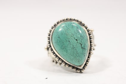 DP 925 Sterling Silver Native American Indian Navajo Sterling and Turquoise Ring Size 10.25