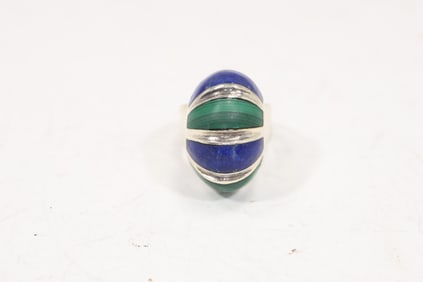 .925 Sterling Silver MCM Ring Size 8 With Lapis and Marcasites Stones , 3/4 in. x 1 1/8 in.