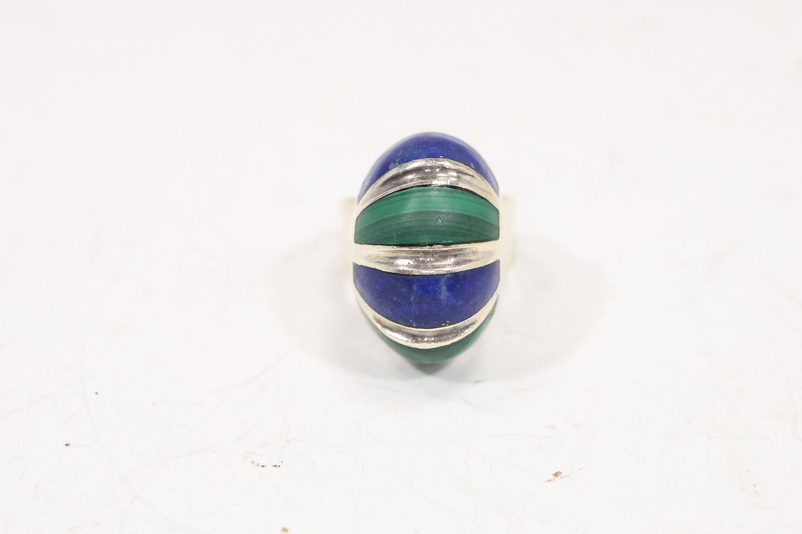 .925 Sterling Silver MCM Ring Size 8 With Lapis and Marcasites Stones , 3/4 in. x 1 1/8 in. (1 of 16)