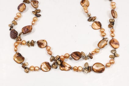Freshwater Cultured Golden Pearls with Mother Of Pearl Beads Scarf, 62 inches x 3/4 in.