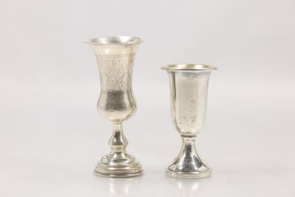 2 Sterling Silver Judaica Kiddush Cups, Hallmarked, 63.3 Grams  - See Pictures
