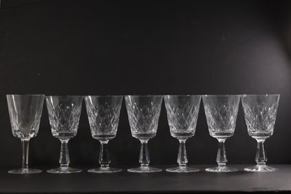 Set 6 Signed Waterford Kinsale Claret Crystal Glass Wine Glasses, Plus One Odd