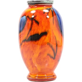 Poole Pottery Himalayan Poppy Pattern Vase, vibrant, multi-colored glaze, Orange, 10.5 in. height