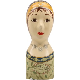 Vintage Hand Painted Millinery Plaster Head- Mme De Chelles French Display For HATS, 14 in. height