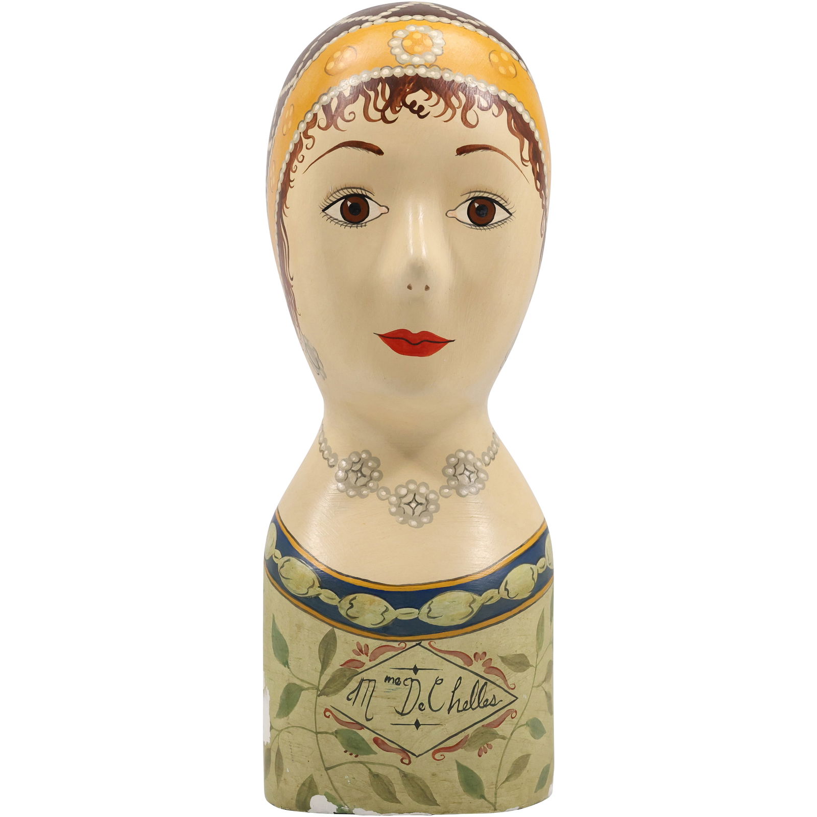 Vintage Hand Painted Millinery Plaster Head- Mme De Chelles French Display For HATS, 14 in. height (1 of 16)