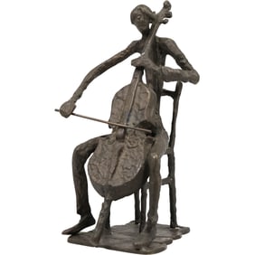 Vintage Bronze Brutalist Sculpture of a Cellist.  11 inches height x 6 inches wide