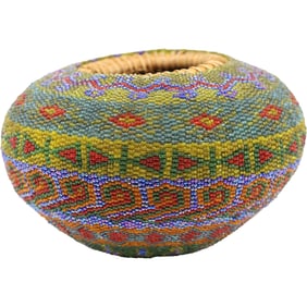 Unique Colorful Beaded Weaving Bowl 4 in. height x 6.5 in. wide