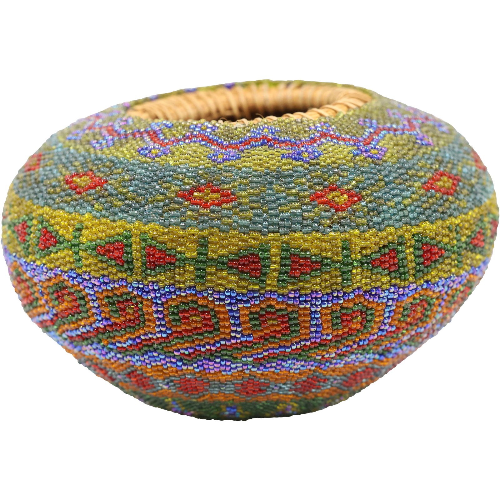 Unique Colorful Beaded Weaving Bowl 4 in. height x 6.5 in. wide: Unique Colorful Beaded Weaving Bowl 4 in. height x 6.5 in. wide. size: 4h 6.5w S:B