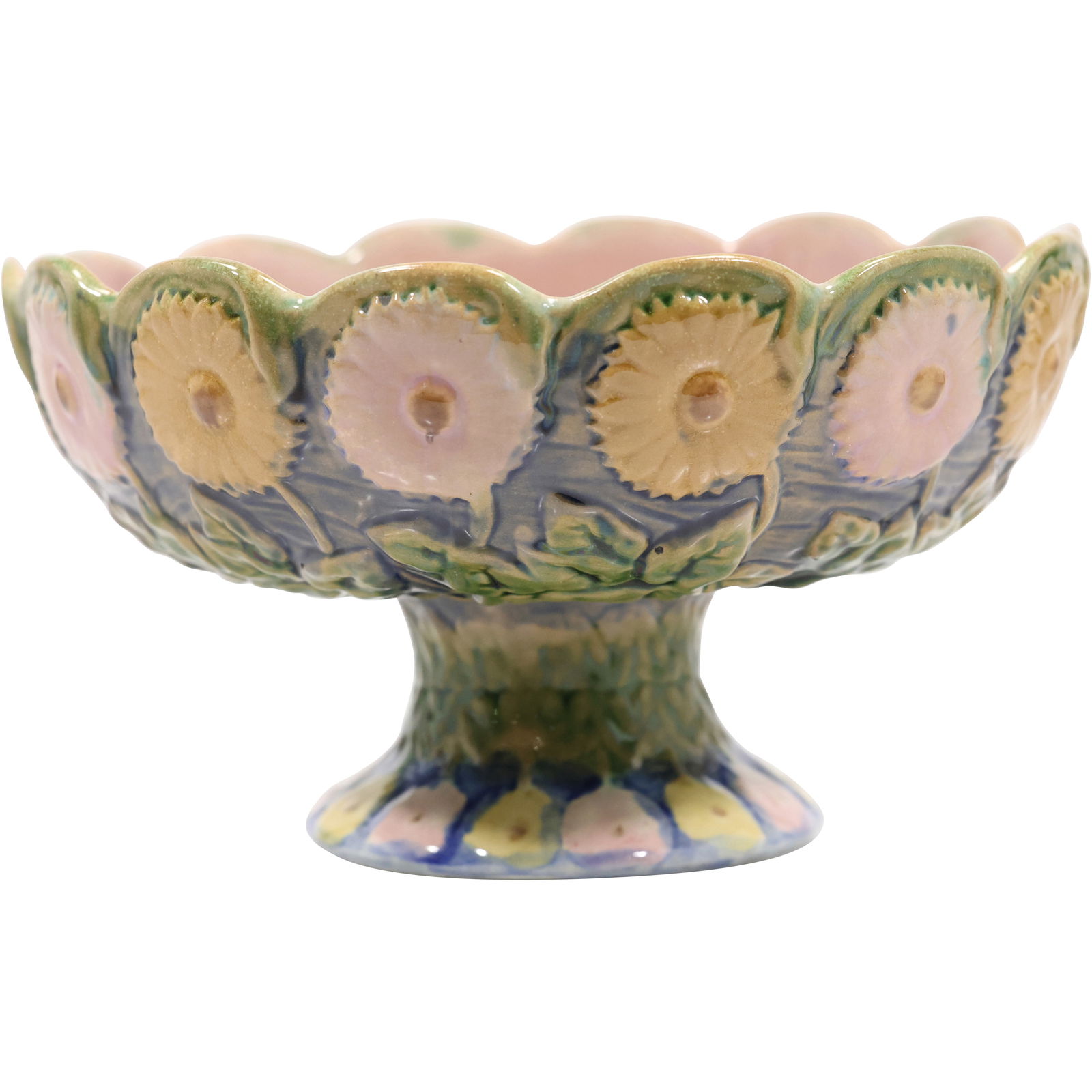 19th C. AMERICAN GRIFFIN, SMITH & HILL ETRUSCAN MAJOLICA "DAISY" COMPOTE 9 in. Dia. (1 of 11)
