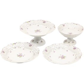 Oscar de la Renta 2 Porcelain Reticulated Rims Pedestal Compotes and 2 Reticulated Rims Plates