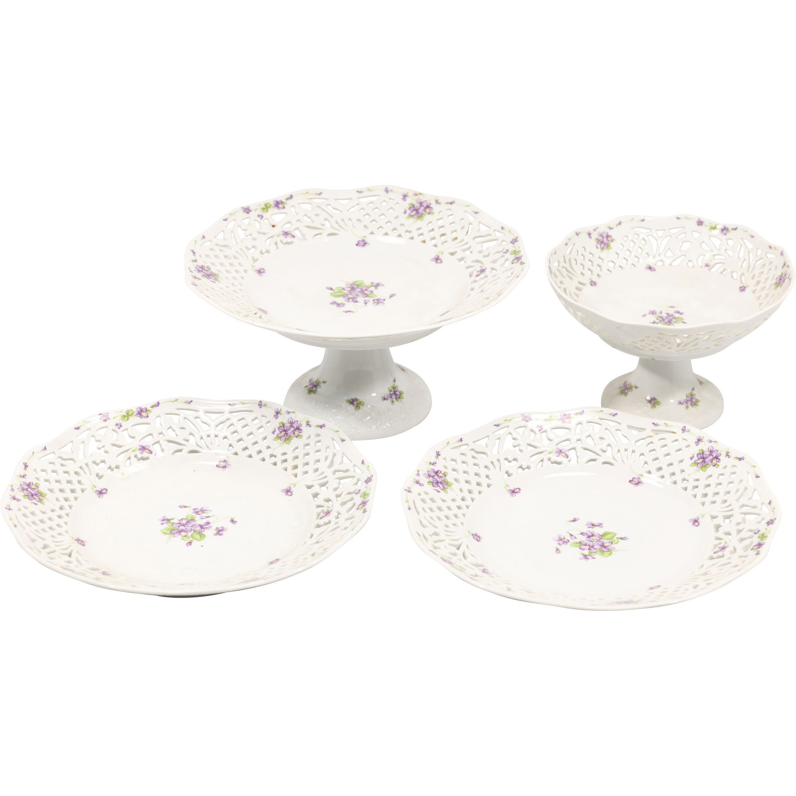 Oscar de la Renta 2 Porcelain Reticulated Rims Pedestal Compotes and 2 Reticulated Rims Plates (1 of 14)