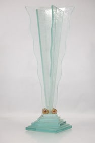 Signed A Galossi '96 Modern Design Glass Skyscaper Tall Vase 17.5 inches height x 7 in. wide