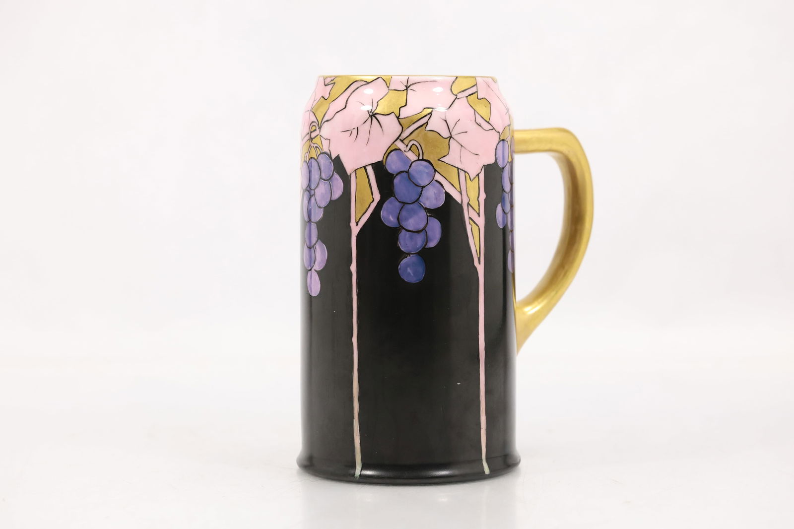 Art Nouveau Ceramic Arts Company (CAC) Belleek Grape and Leaf Design Stein or Mug 7.5 in. height: Art Nouveau Ceramic Arts Company (CAC) Belleek Grape and Leaf Design Stein or Mug 7.5 in. height. size: 7.5h 5.5w S:B