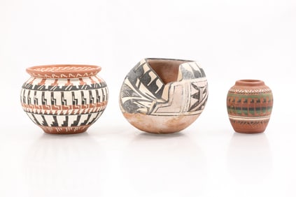 3 Assorted Navajo Pottery Decorated Vases in Different Sizes and Shapes - See Pictures