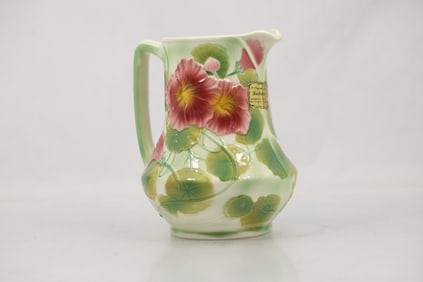 French Majolica Pitcher from St. Clément "Barbotine", Floral Pattern, 8 in. height