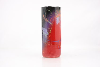 Signed Ceramic Vase 11inches Heightby Michael Kifer Clay Studio, Red with Abstract Design