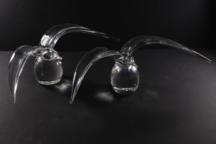 2 Signed Mario Brogi Art Glass Large Seagull Crystal Glass Figurine Numbered Edition 750 Italy