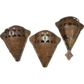 3 Arts and Crafts Hand Hammered Electric Light Wall Sconces 14.5 in. length x 10 in wide