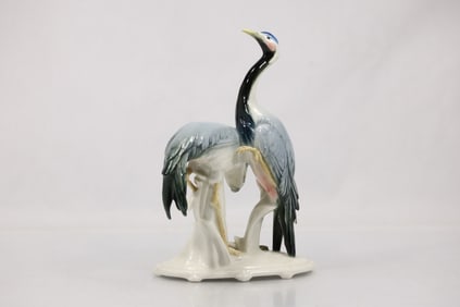 Karl Ens Finr Porcelain Sculpture of 2 Heron Crane Birds 10 inches height x 4.5 in. wide
