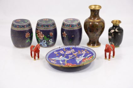 8 Assorted Chinese Decorative Cloisonne Items - See Pictures