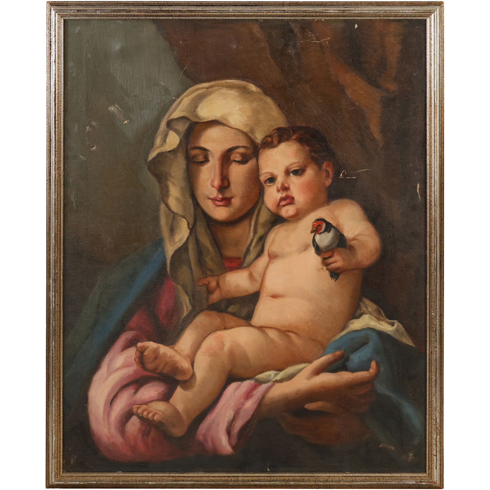 After Giovanni Battista Tiepolo, Vintage 20th C. Oil on Canvas Painting "Madonna of the Goldfinch" (1 of 16)