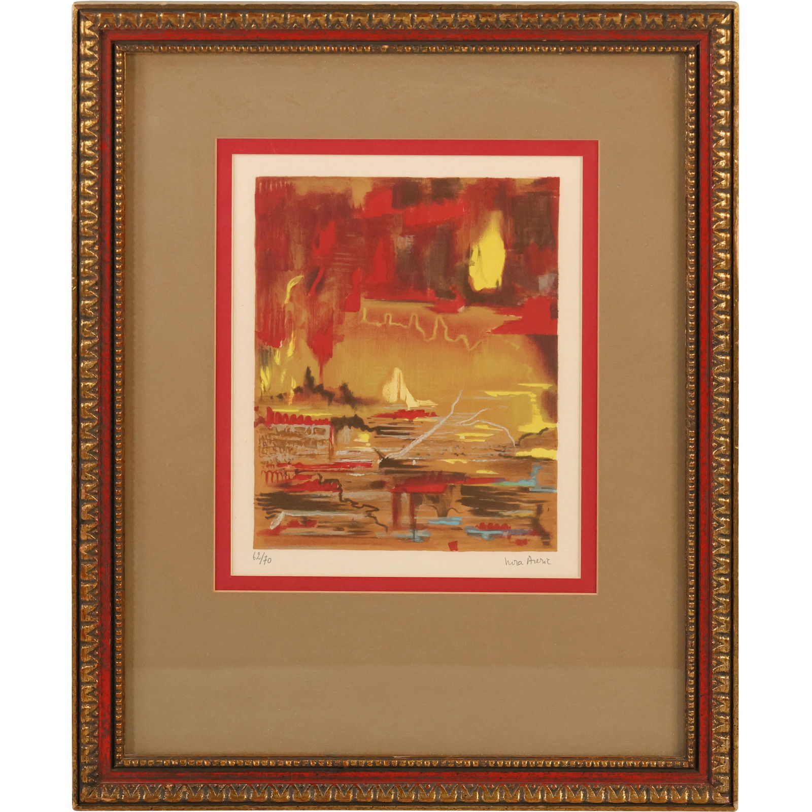 Nora Auric (French 1900-1982) Vintage Color Lithograph "Cite" Pencil Signed, Gault Galleries: Nora Auric (French 1900-1982) Vintage Color Lithograph "Cite" Pencil Signed; label on verso Gault Galleries; size: 10.5 x 8.5 , outside of frame: 20 x 16