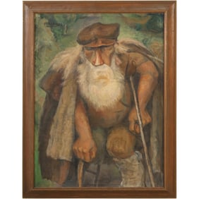 Signed M Breanes, Vintage Oil Painting Folklore "Rip Van Winkle" of The Catskill Mountains