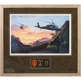 Fred Rothenbush, Framed Serigraph two UH-60 Black Hawk helicopters flying over a mountains, 51/1000