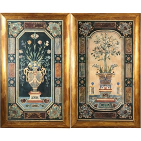 pair of framed Print panels featuring a decorative art technique known as Pietra Dura.