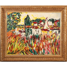 Maurice de Vlaminck; Oil Painting, Signed, Framed, "Sailing Boats on the Seine"