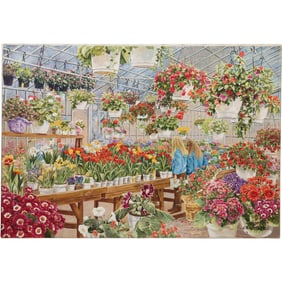 Honey W. Kurlander (Born 1929) American, Oil on Canvas Painting, Flowers in a Green House