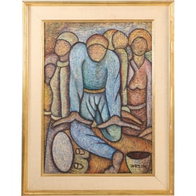 Haitian artist Marcel Desir, Oil Painting Cubisim Figures, Signed and Framed