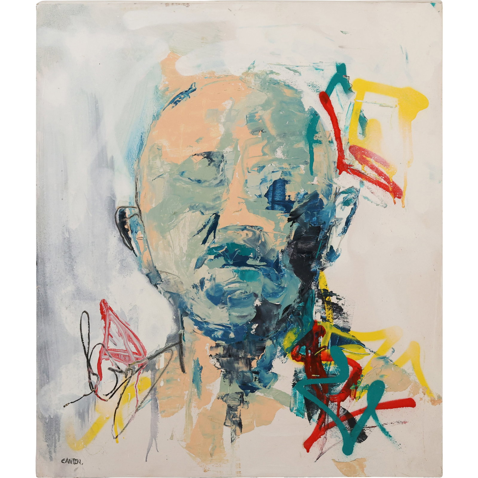 Signed Canten, Oil on Board Painting, Abstract Portrait, Signed, Writing on Verso (1 of 15)