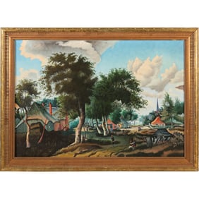 "Entrance to a Village" by the Dutch Golden Age painter Meindert Hobbem, Copy By G Gierke