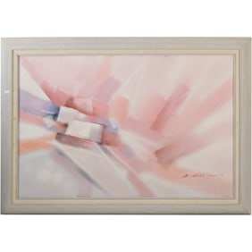 Signed A Lillian, 20th C. Oil on Canvas Painting,  Abstract Expressionism, Pink Colors