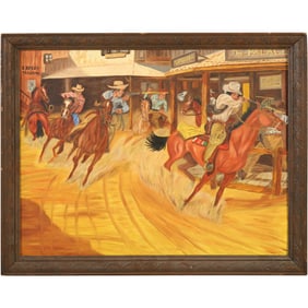 Reg Termin, Oil on Board Painting, Western American "Bank Robbers"