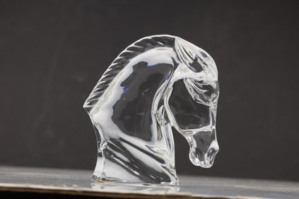 Signed Baccarat Crystal Glass Horse Head Sculpture 7 in. height x 6 in. wide