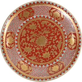 Imari Porcelain Charger, Gold and Red, 18 inches diameter