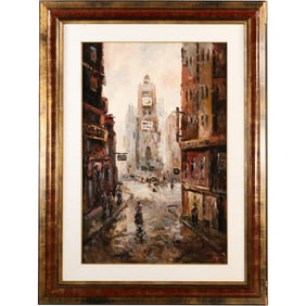 Artist Signed Oil painting of Times Square in New York City, Framed