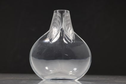 Lalique France Clear & Frosted Glass Osumi Vase. 6.75 in. height x 5.5 in. wide
