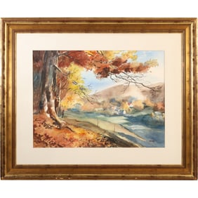 Signed George, Watercolor Painting , Autumn Landscape