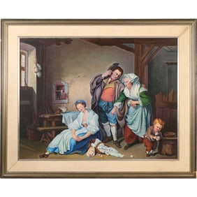 Oil Painting titled "Broken Eggs" (1756) by French artist Jean-Baptiste Greuze Copy by G Gierke