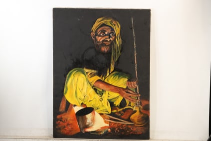 Pakistan Laborer Portrait Oil Painting on Canvas Signed Areenfield
