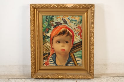 Roberte Chevalier, Paris, Oil on Canvas Painting Portrait of a Young Girl, Framed